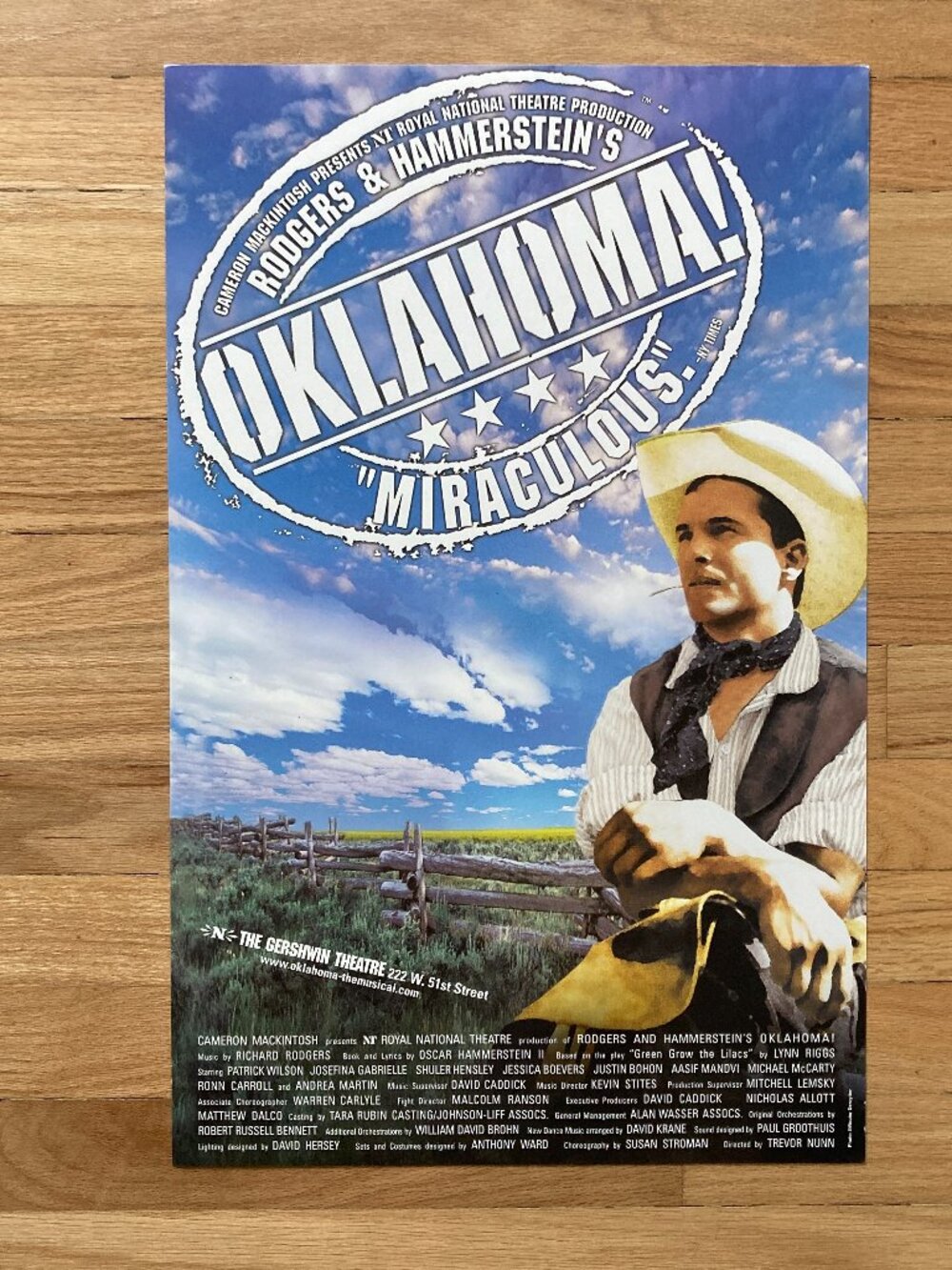 Oklahoma ! Broadway Window Card Poster 14”x 22" 2002 Revival Patrick Wilson